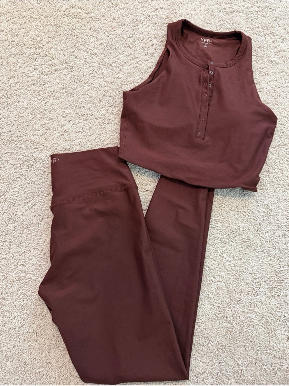 Abercrombie & Fitch Women's Rust Brown Henley Crop Tank & Leggings & Shorts Set - Picture 2 of 10